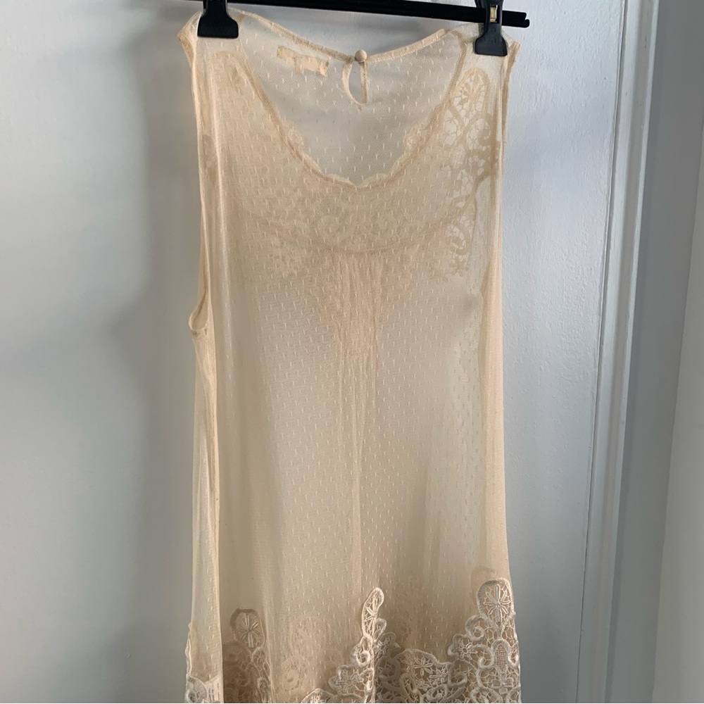 Ryu ivory lace Beige sheer Sleeveless Shift Mini Dress size 1XL - Picture 5 of 8